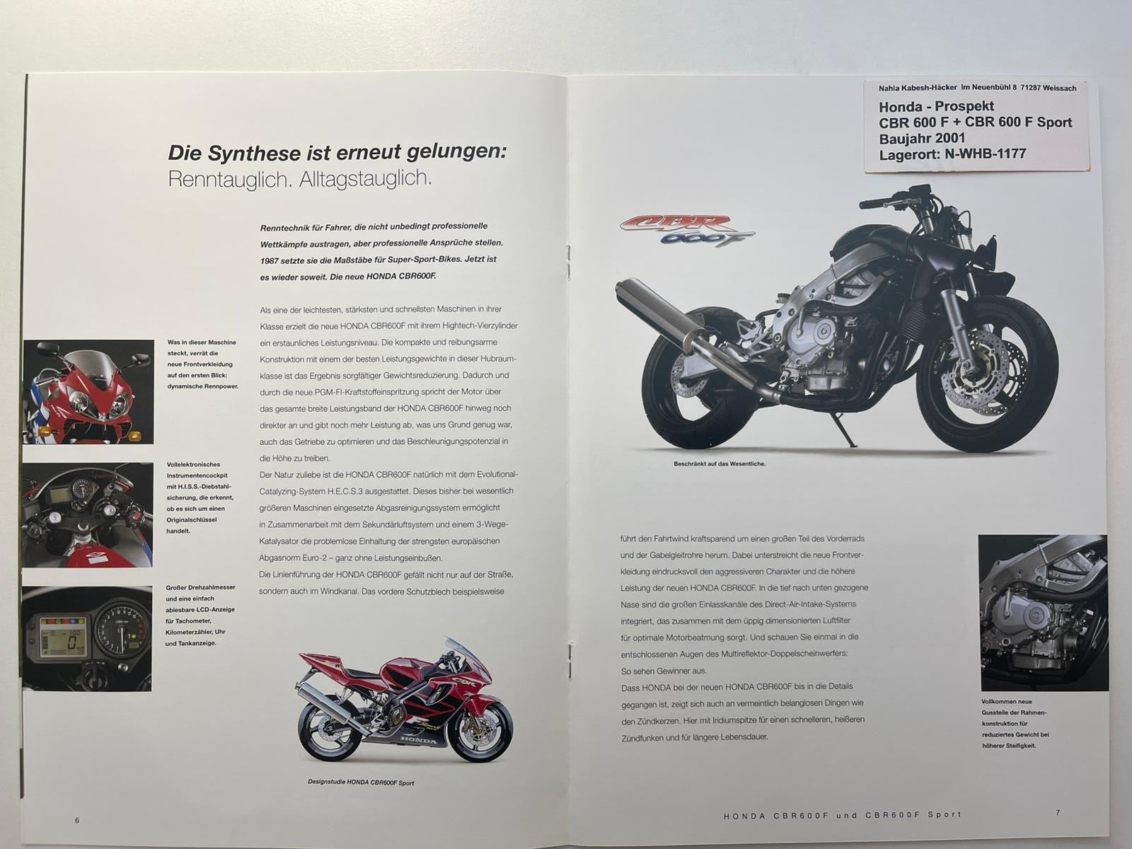 Prospekt Honda CBR600F CBR 600 F Sport Bj. 2001 + Aufkleber