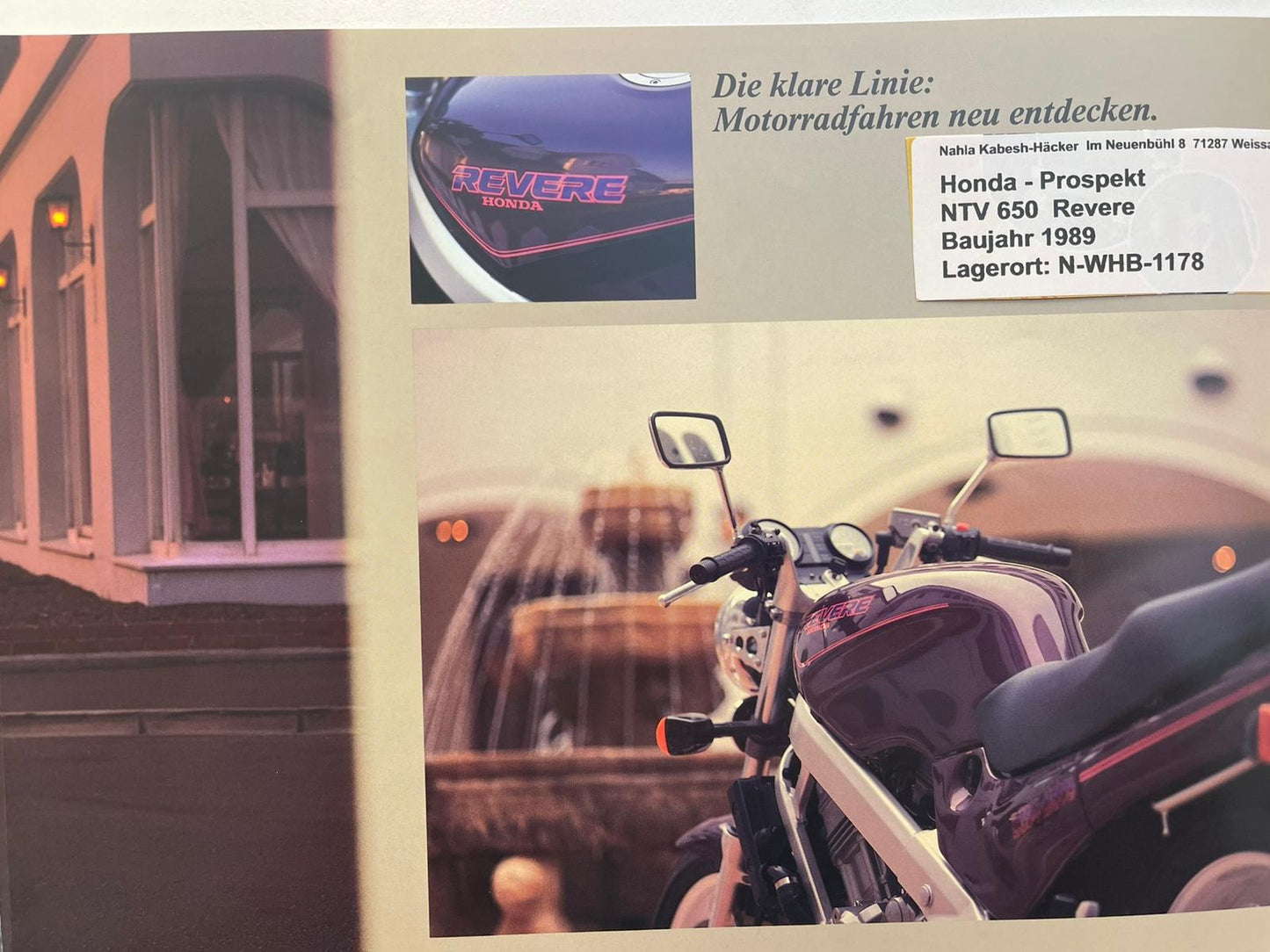 Prospekt Honda NTV650 Revere Bj. 1989 + Aufkleber