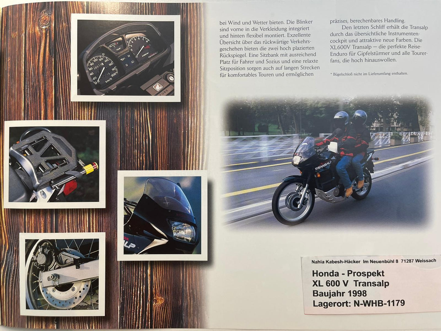 Prospekt Honda XL600V Transalp Bj. 1998 + Aufkleber