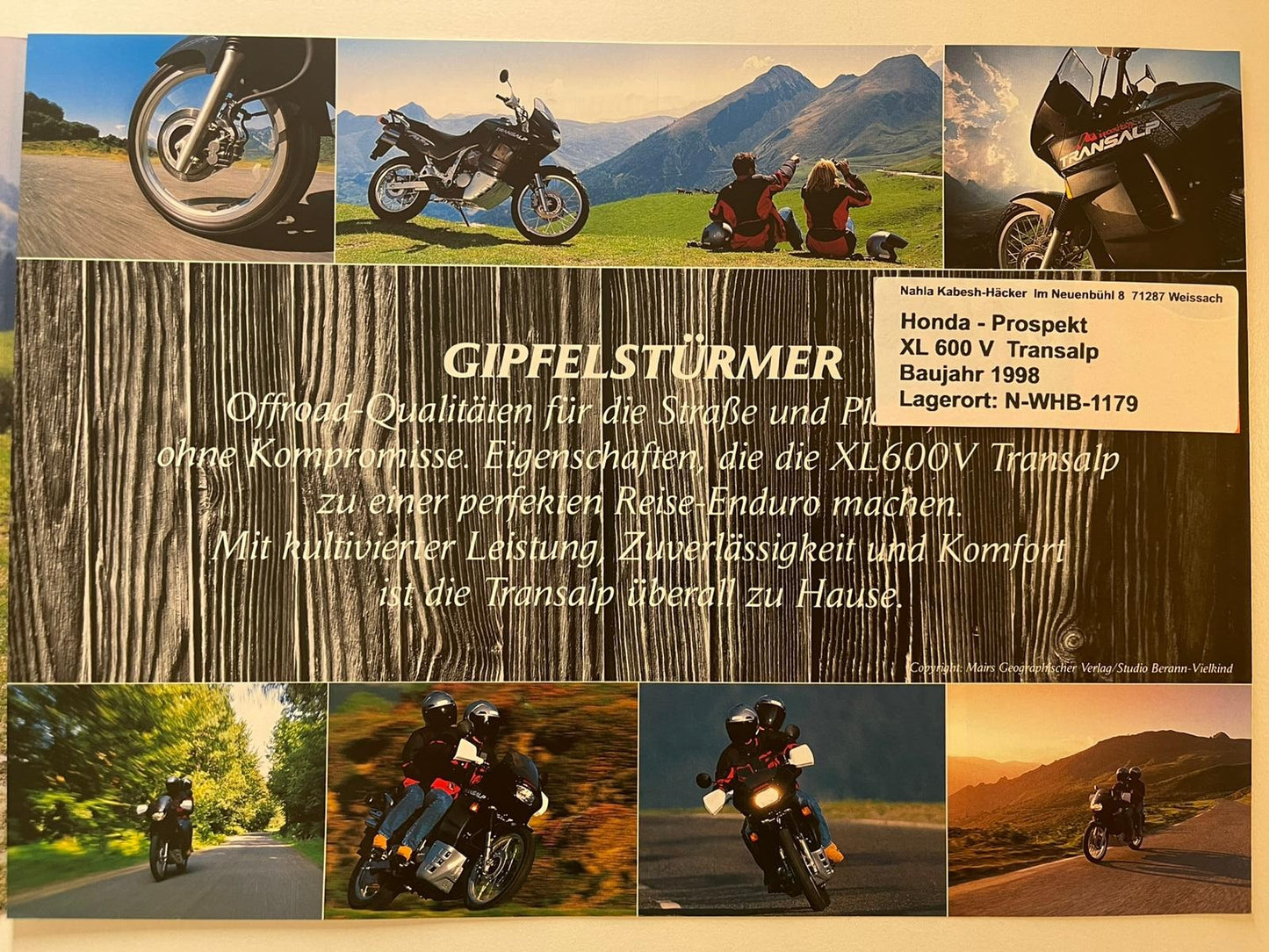 Prospekt Honda XL600V Transalp Bj. 1998 + Aufkleber