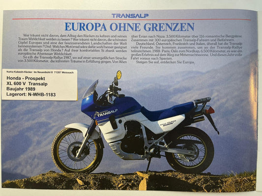 Prospekt Honda XL600V Transalp Bj. 1989 + Aufkleber