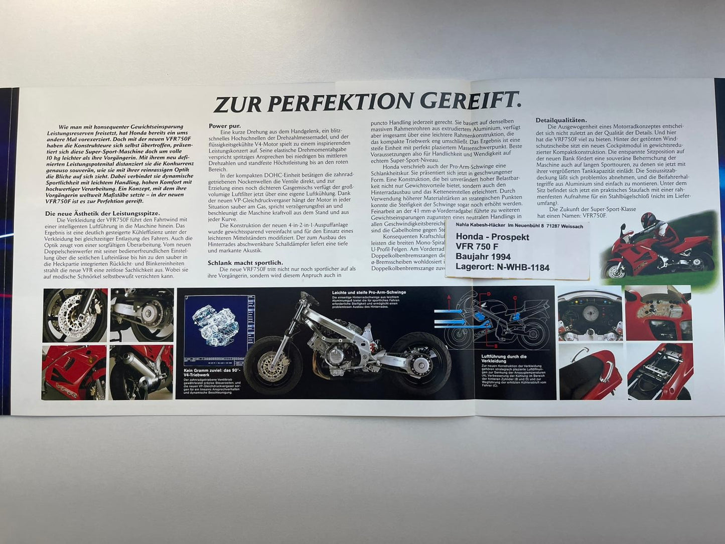 Prospekt Honda VFR750F VFR 750 F Bj. 1994 + Aufkleber