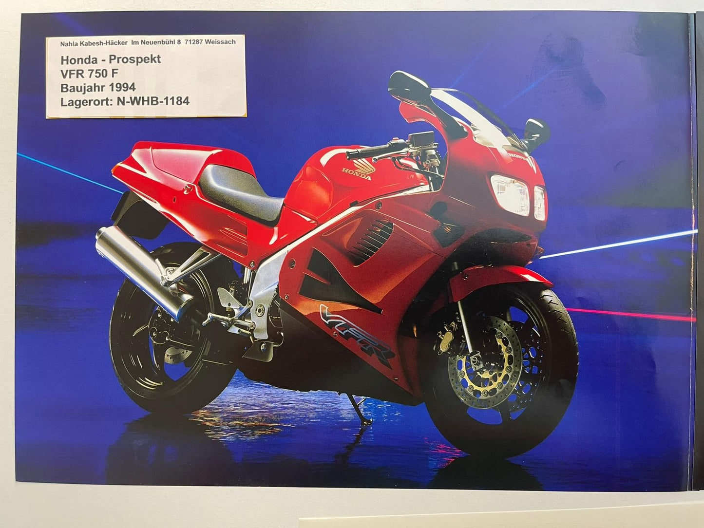 Prospekt Honda VFR750F VFR 750 F Bj. 1994 + Aufkleber