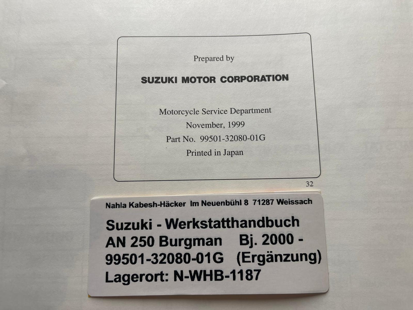 Werkstatthandbuch Ergänzung Suzuki AN250 AN 250 Bj. 2000