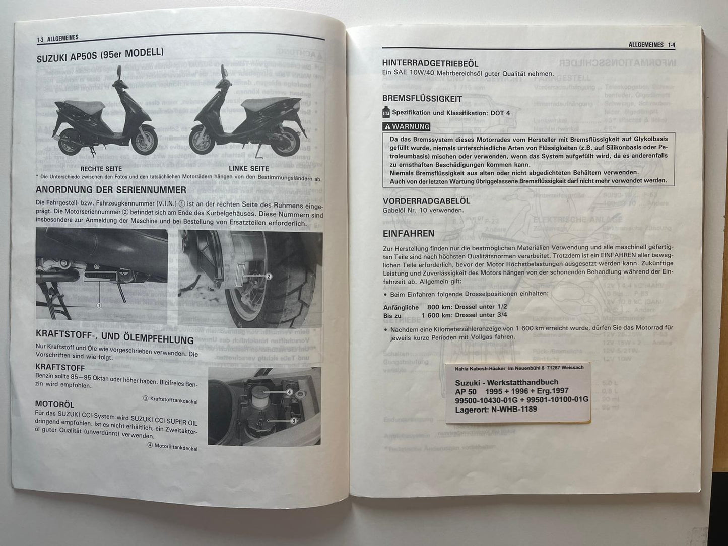 Werkstatthandbuch Suzuki AP50 AP 50 Bj. 1995 - 1996 + Ergänzung 1997