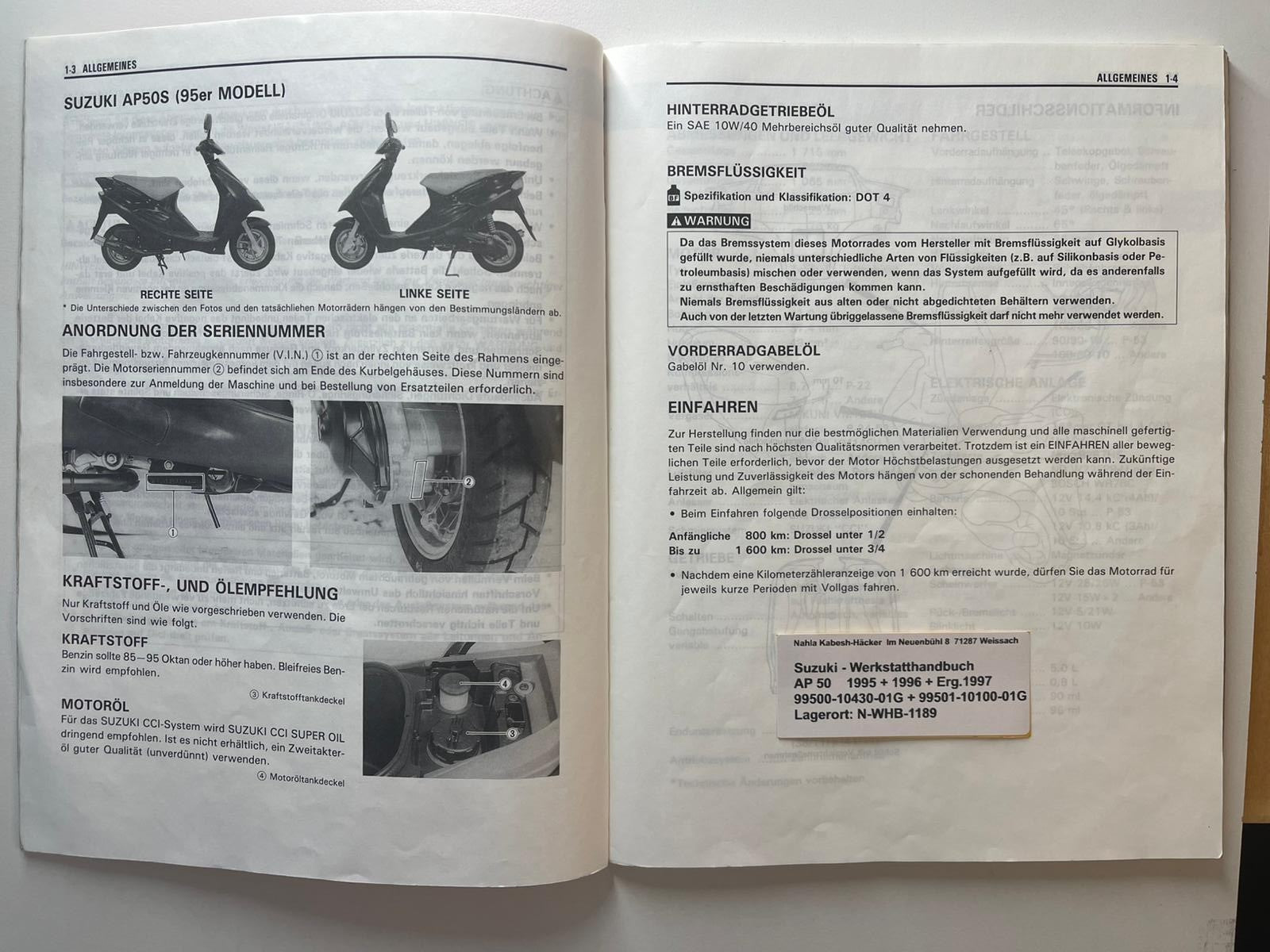 Werkstatthandbuch Suzuki AP50 AP 50 Bj. 1995 - 1996 + Ergänzung 1997