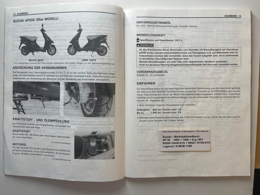 Werkstatthandbuch Suzuki AP50 AP 50 Bj. 1995 - 1996 + Ergänzung 1997