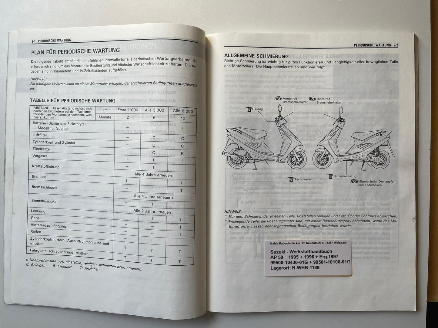 Werkstatthandbuch Suzuki AP50 AP 50 Bj. 1995 - 1996 + Ergänzung 1997
