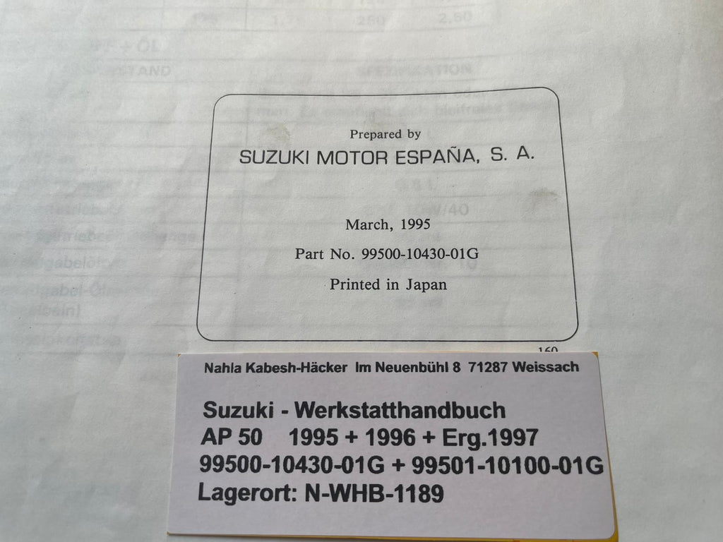 Werkstatthandbuch Suzuki AP50 AP 50 Bj. 1995 - 1996 + Ergänzung 1997