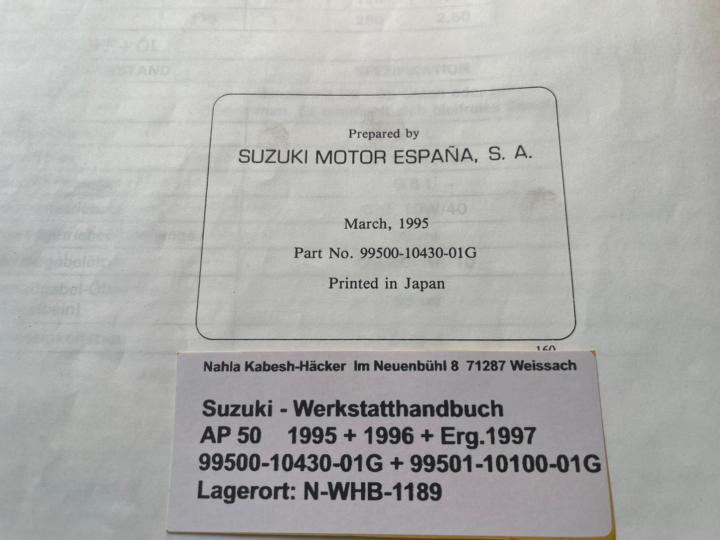 Werkstatthandbuch Suzuki AP50 AP 50 Bj. 1995 - 1996 + Ergänzung 1997