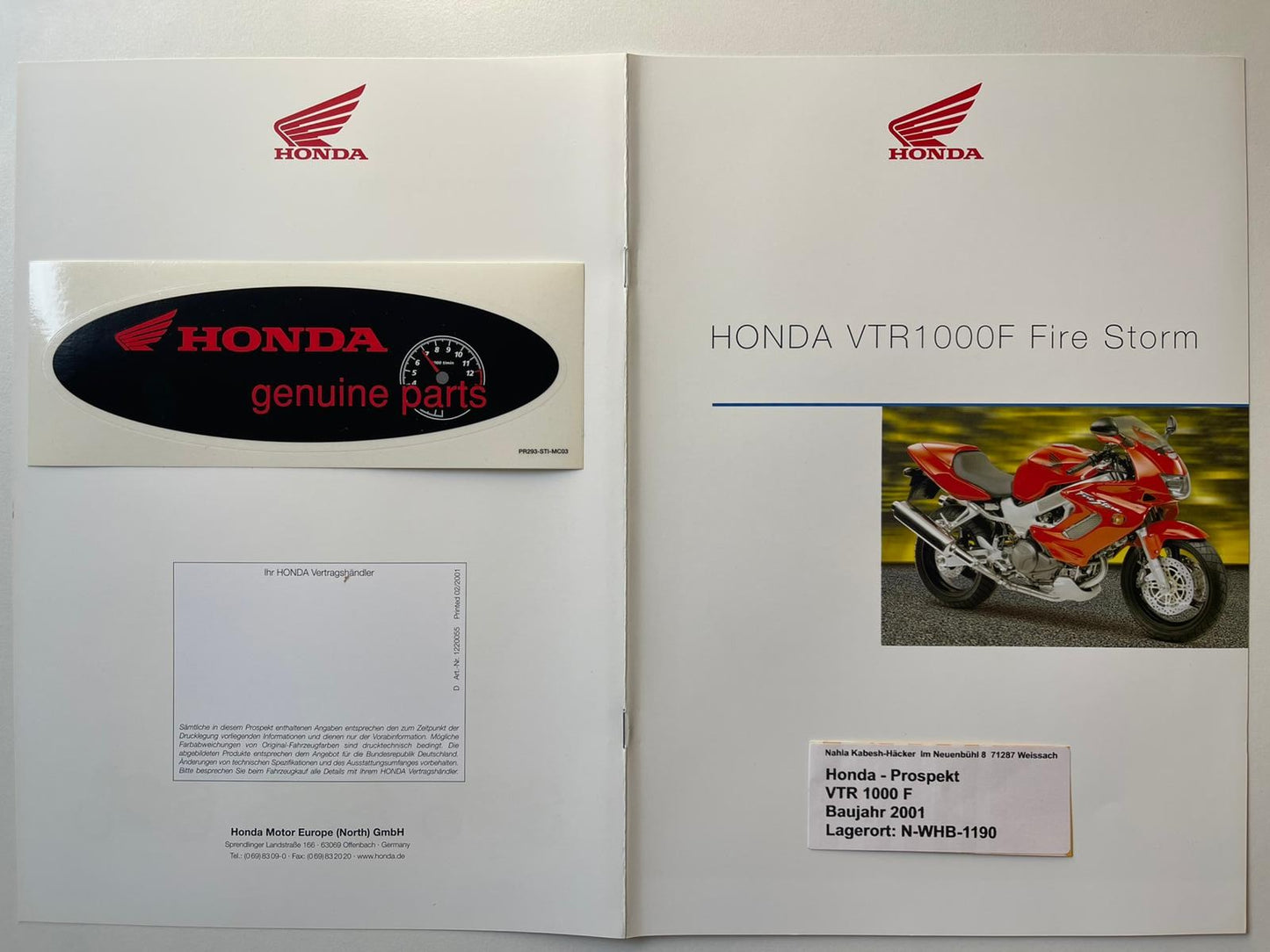 Prospekt Honda VTR1000F Fire Storm Bj. 2001 + Aufklebe