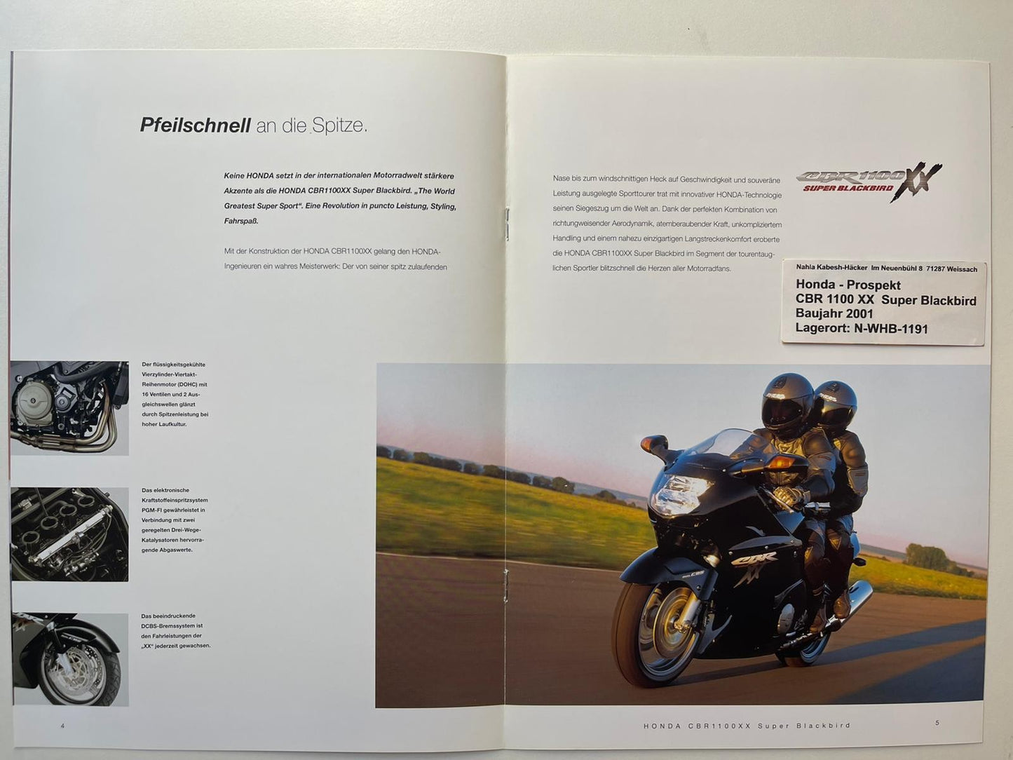 Prospekt Honda CBR1100XX Blackbird Bj. 2001 + Aufkleber