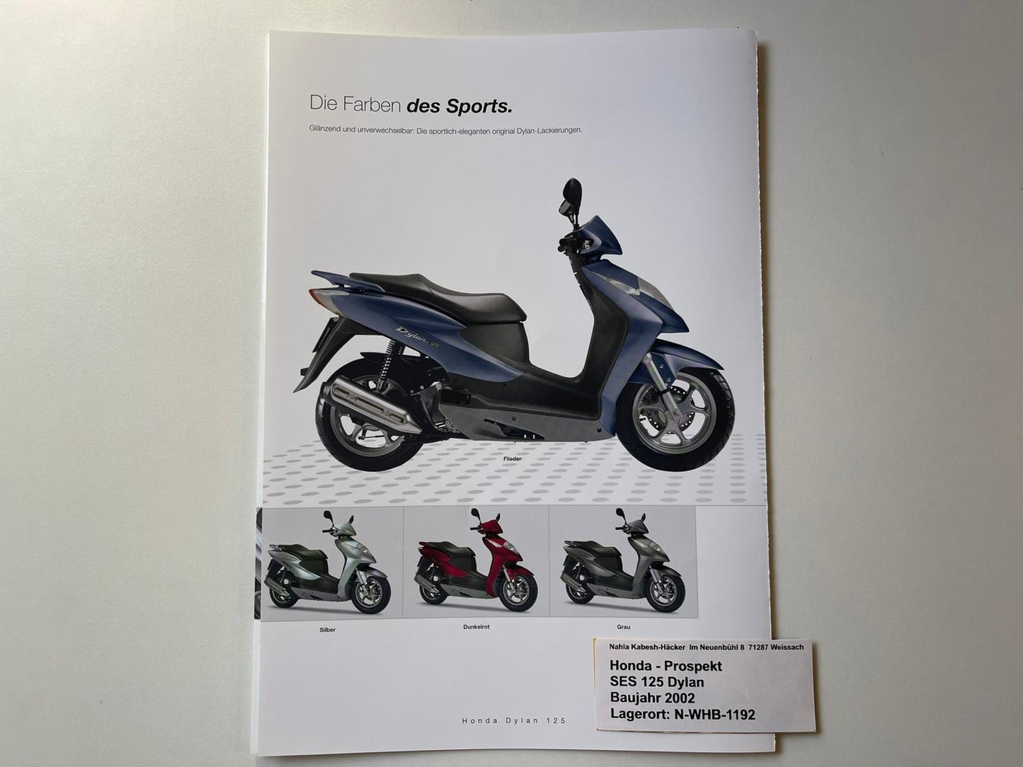 Prospekt Honda SES 125 Dylan Bj. 2002 + Aufkleber