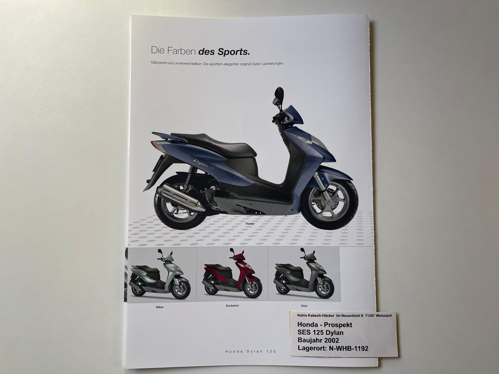 Prospekt Honda SES 125 Dylan Bj. 2002 + Aufkleber