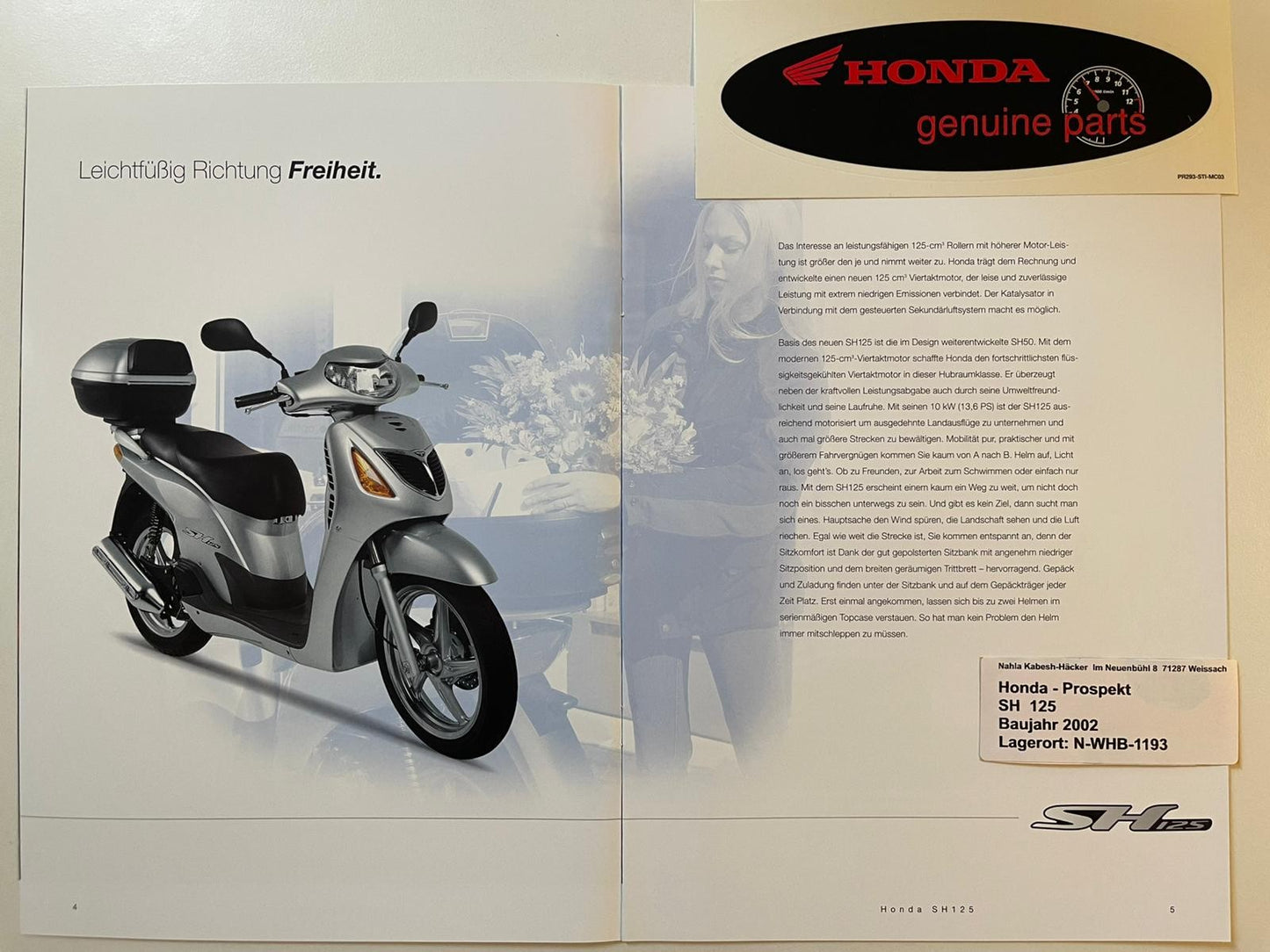 Prospekt Honda SH125 SH 125 Bj. 2002 + Aufkleber