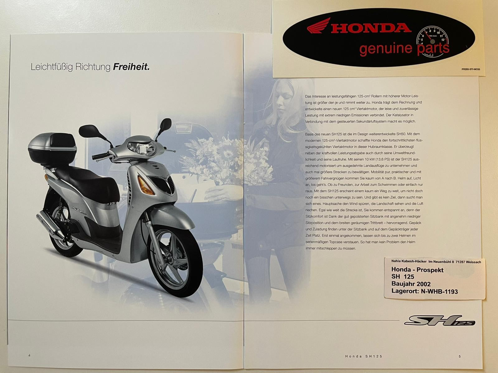 Prospekt Honda SH125 SH 125 Bj. 2002 + Aufkleber