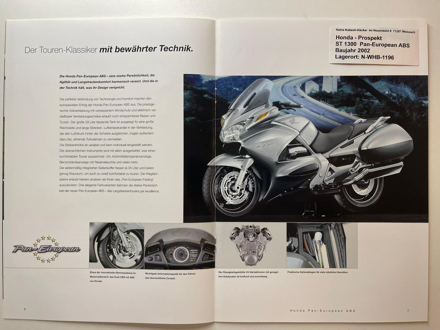 Prospekt Honda ST1300 Pan European ABS Bj. 2002 + Aufkleber