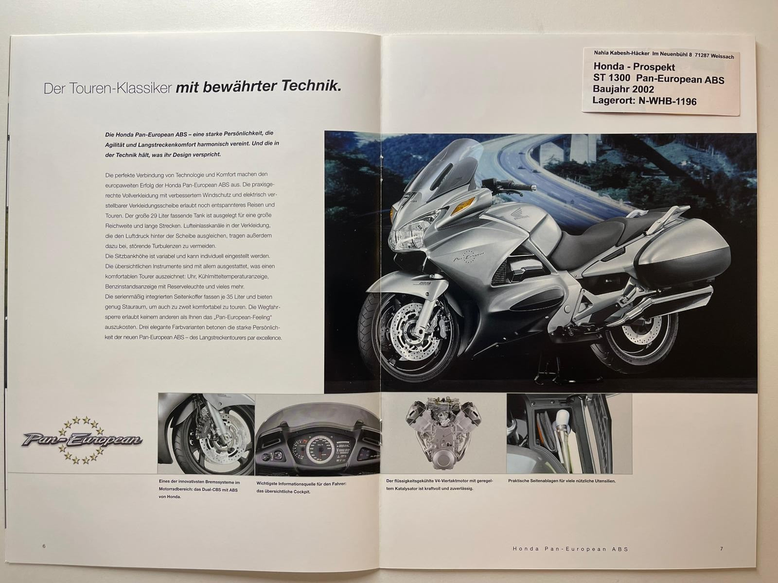 Prospekt Honda ST1300 Pan European ABS Bj. 2002 + Aufkleber