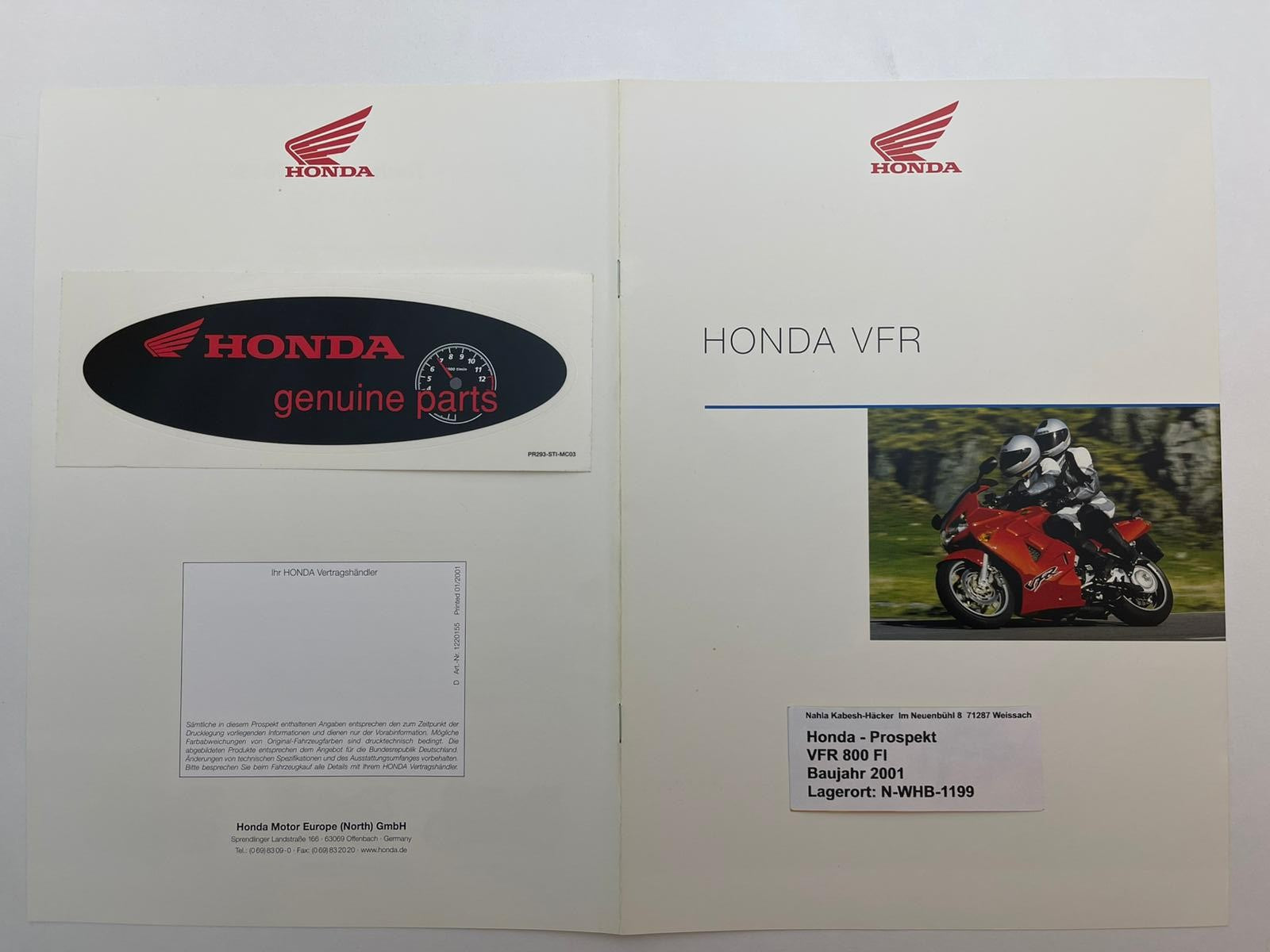 Prospekt Honda VFR800FI VFR 800 FI Bj. 2001 + Aufkleber