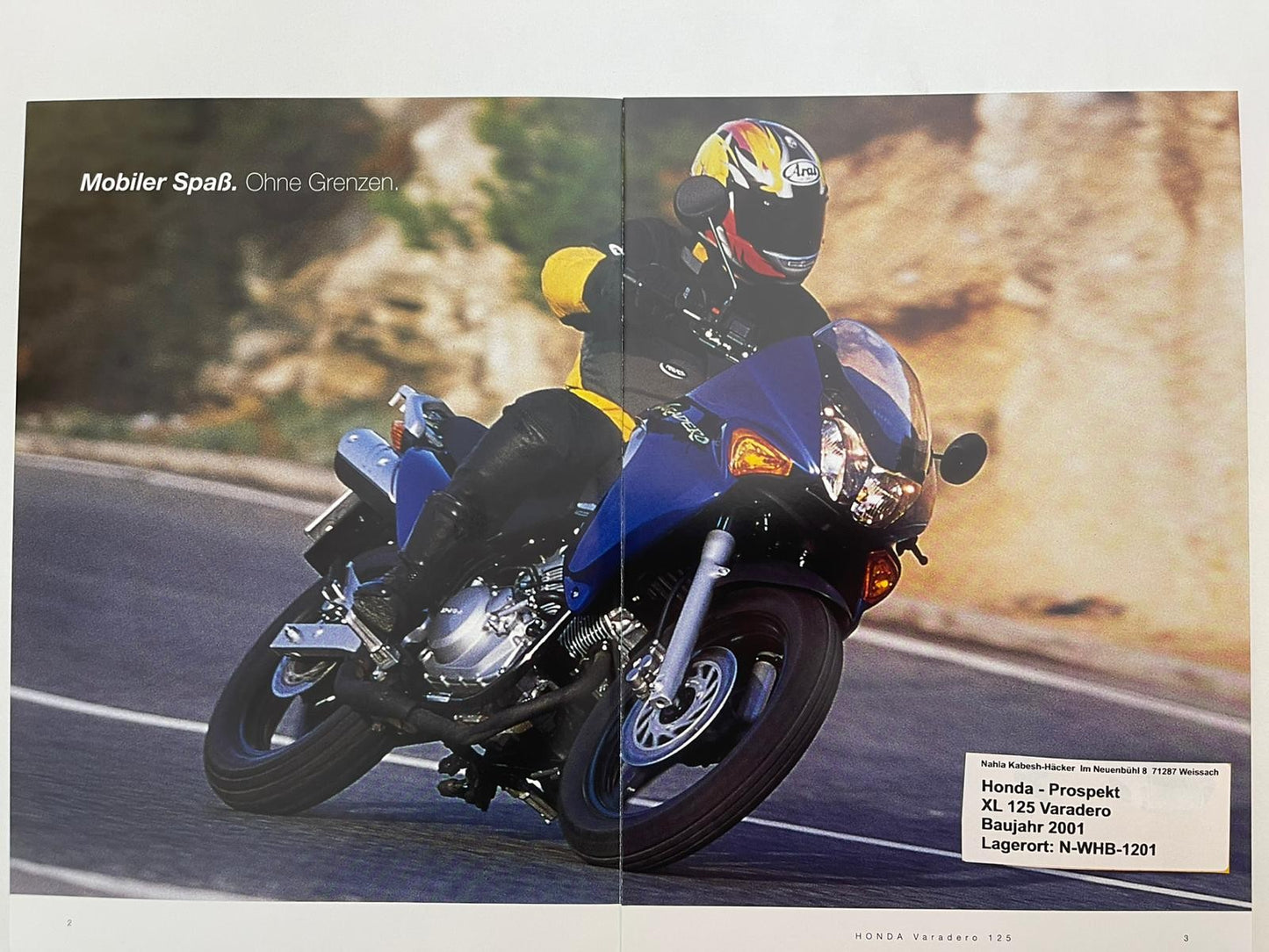 Prospekt Honda XL125V Varadero Bj. 2001 + Aufkleber