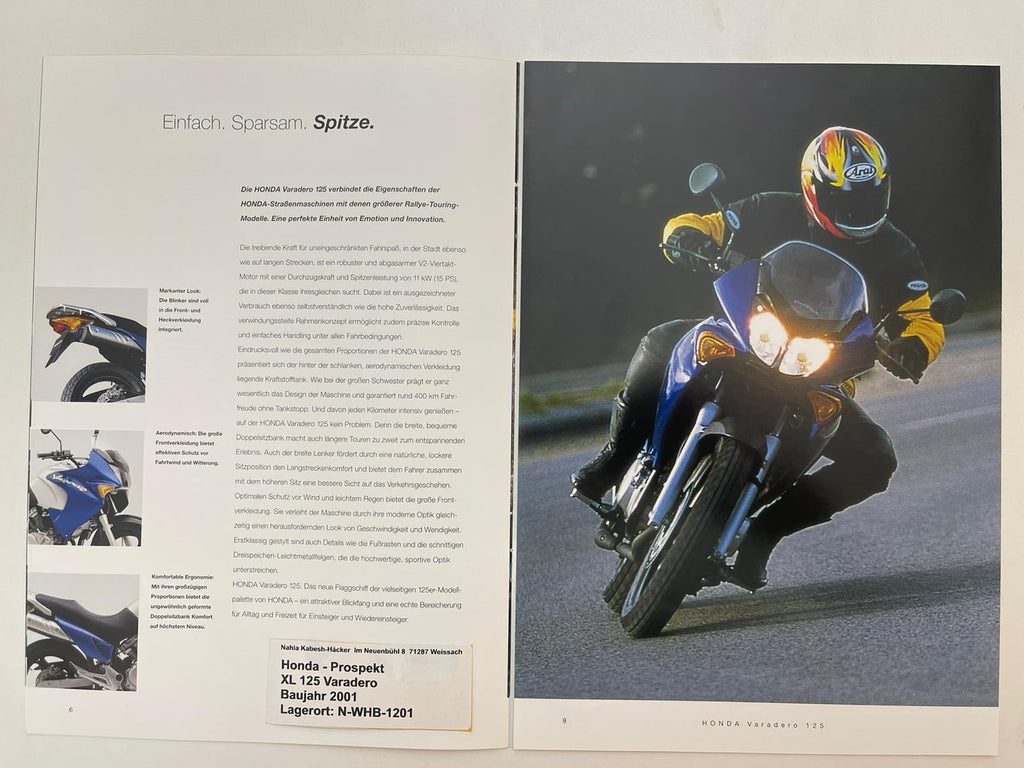 Prospekt Honda XL125V Varadero Bj. 2001 + Aufkleber