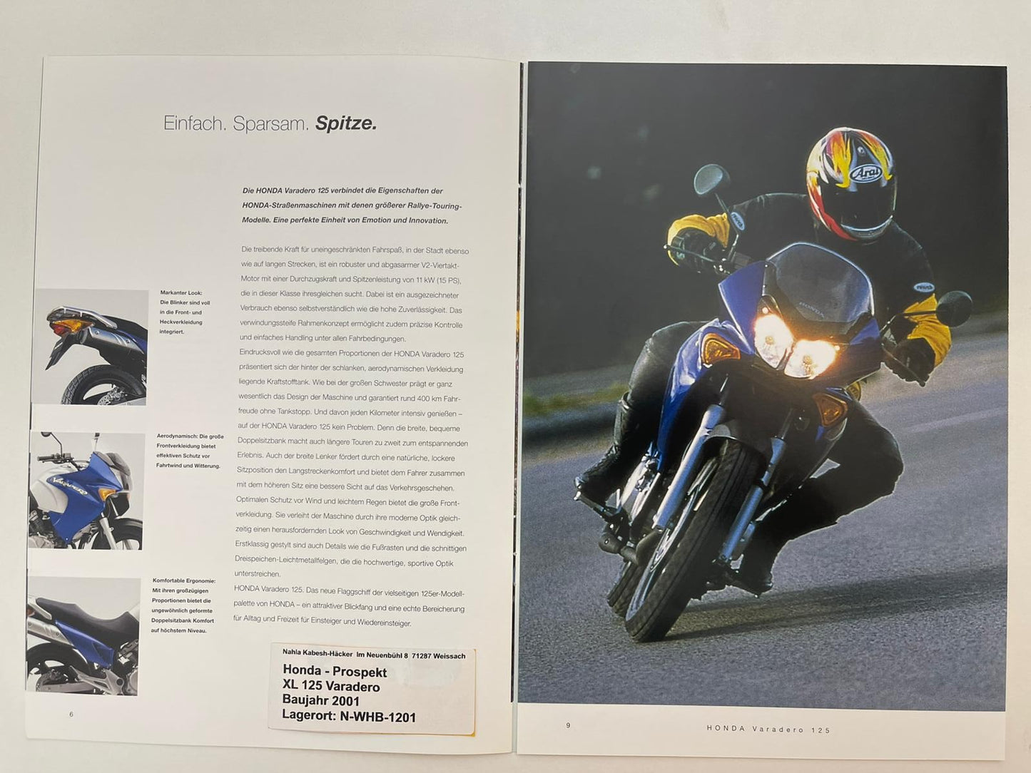 Prospekt Honda XL125V Varadero Bj. 2001 + Aufkleber