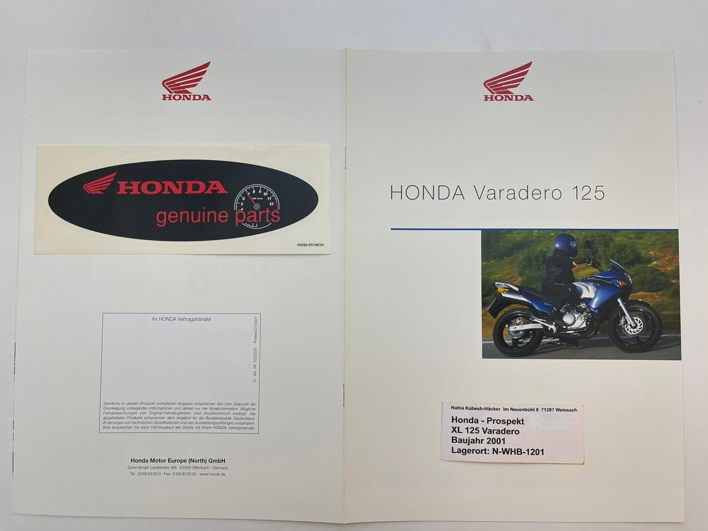 Prospekt Honda XL125V Varadero Bj. 2001 + Aufkleber