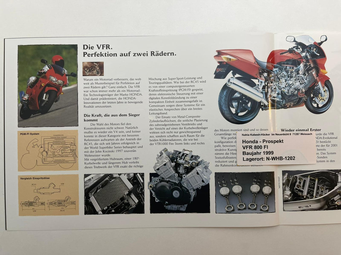 Prospekt Honda VFR800FI VFR 800 FI Bj. 1999 + Aufkleber