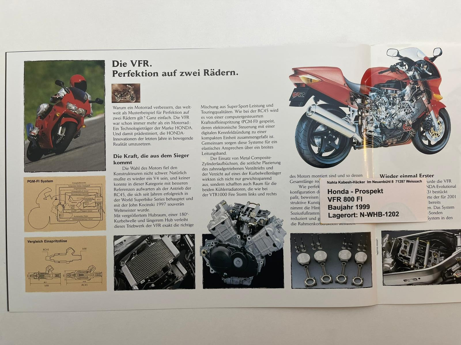 Prospekt Honda VFR800FI VFR 800 FI Bj. 1999 + Aufkleber