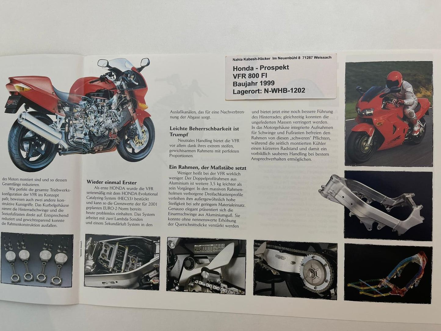 Prospekt Honda VFR800FI VFR 800 FI Bj. 1999 + Aufkleber