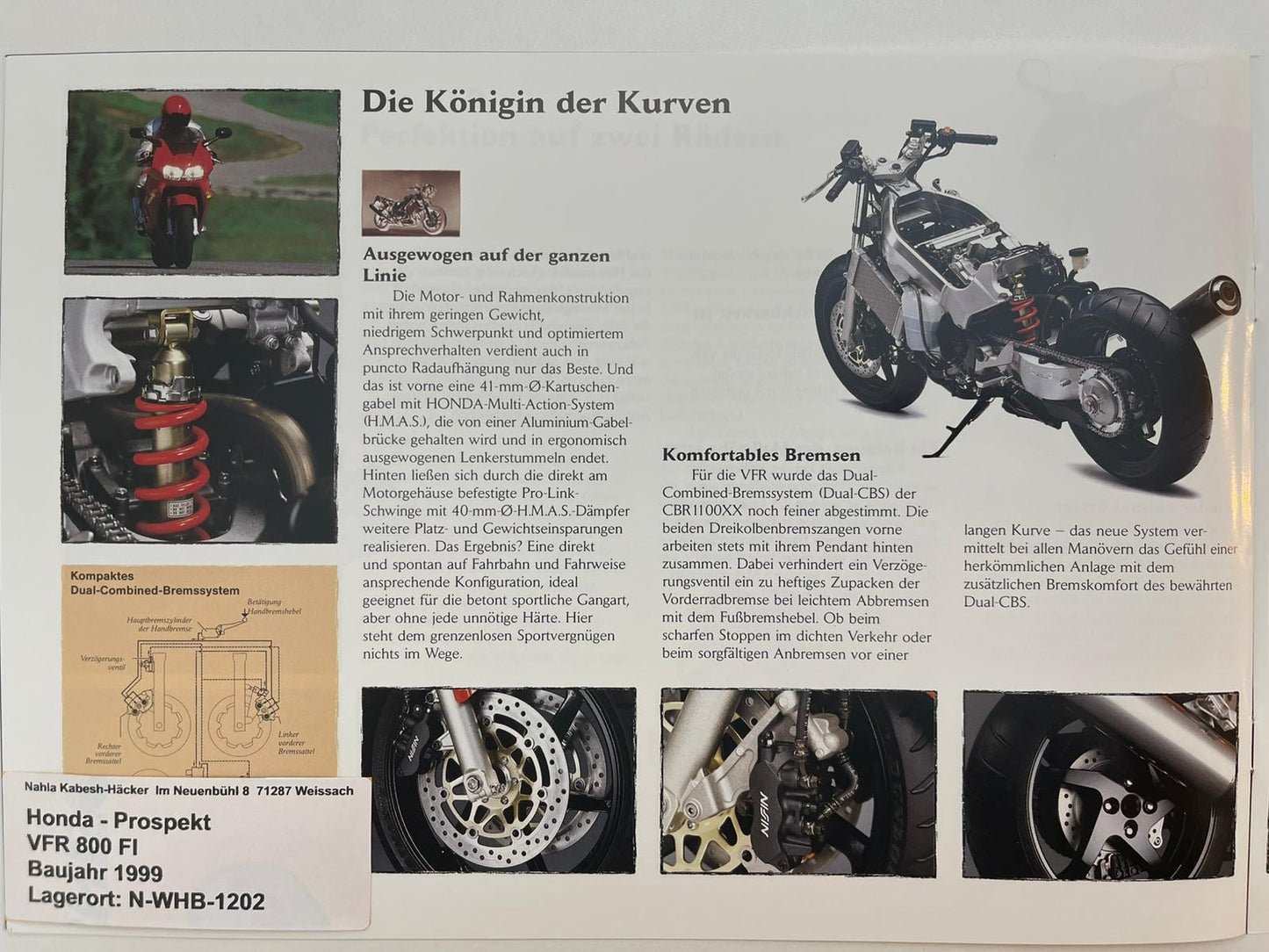 Prospekt Honda VFR800FI VFR 800 FI Bj. 1999 + Aufkleber