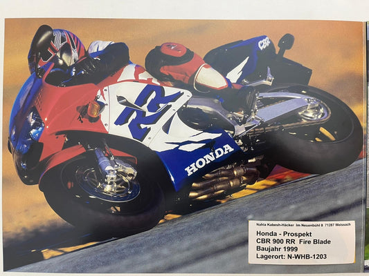 Prospekt Honda CBR 900 RR Fire Blade Bj. 1999 + Aufkleber