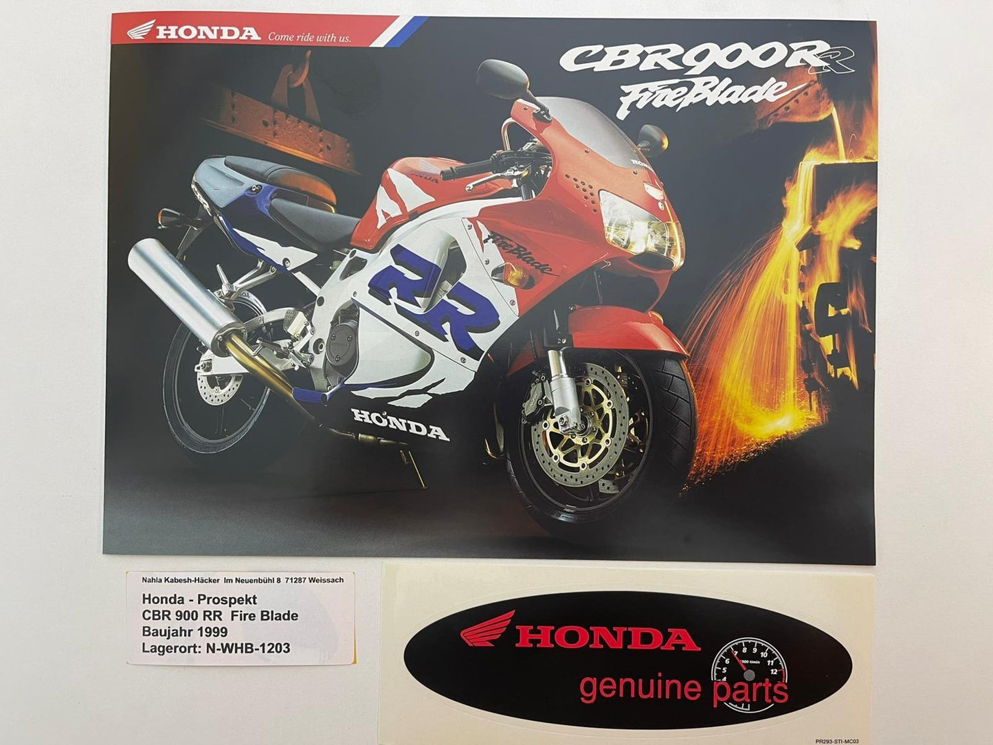 Prospekt Honda CBR 900 RR Fire Blade Bj. 1999 + Aufkleber