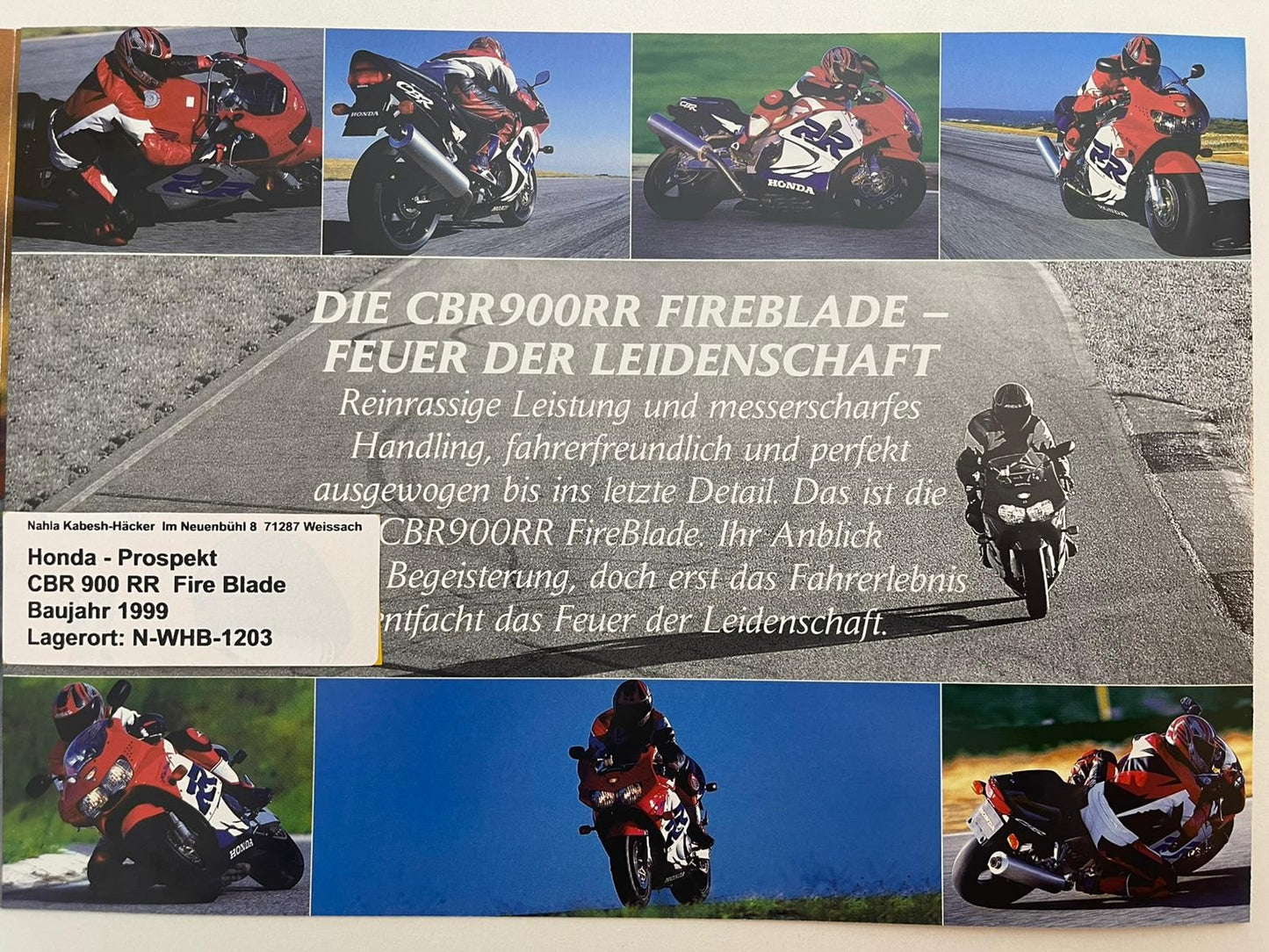 Prospekt Honda CBR 900 RR Fire Blade Bj. 1999 + Aufkleber