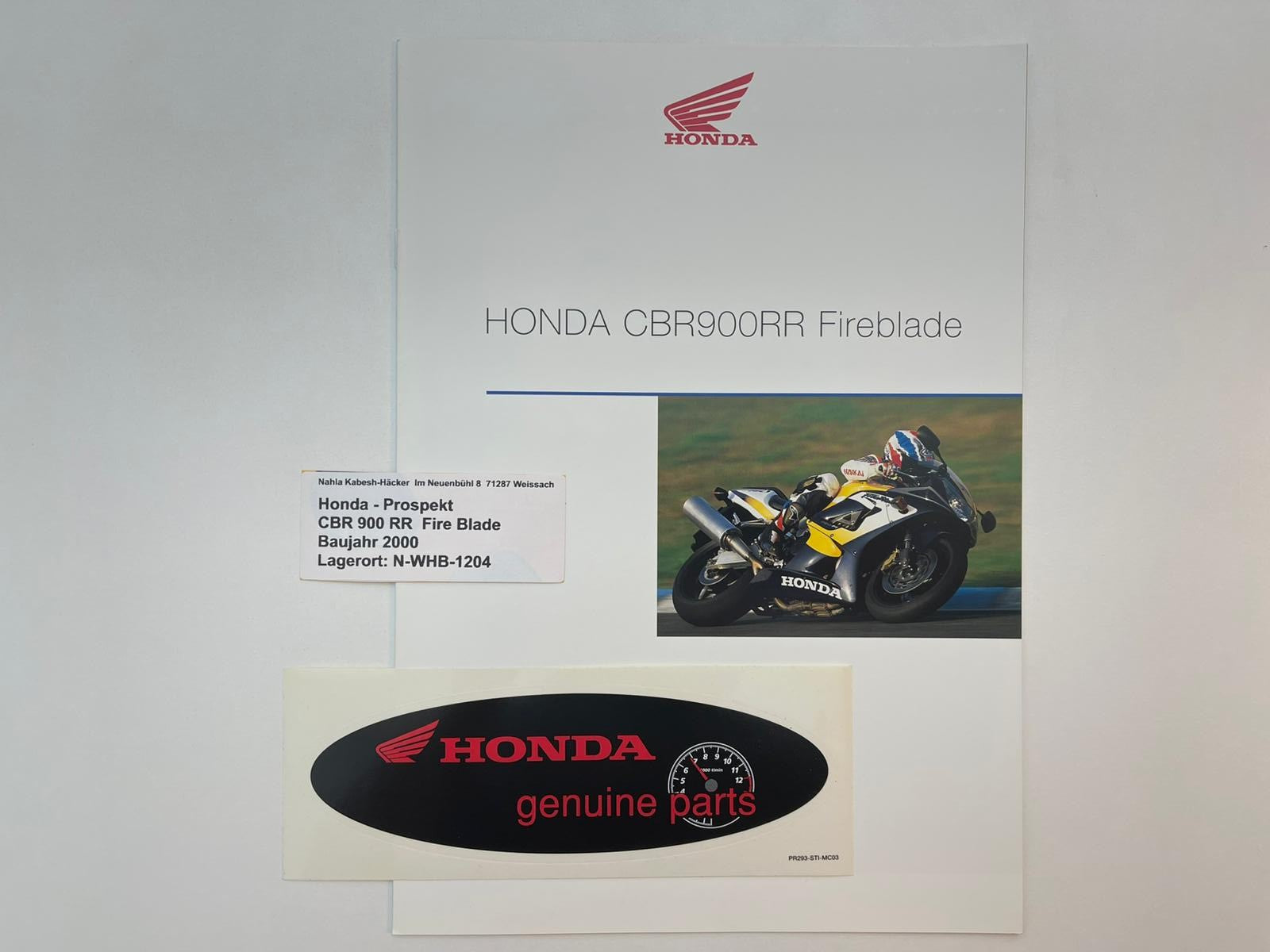 Prospekt Honda CBR900RR Fire Blade Bj. 2000 + Aufkleber