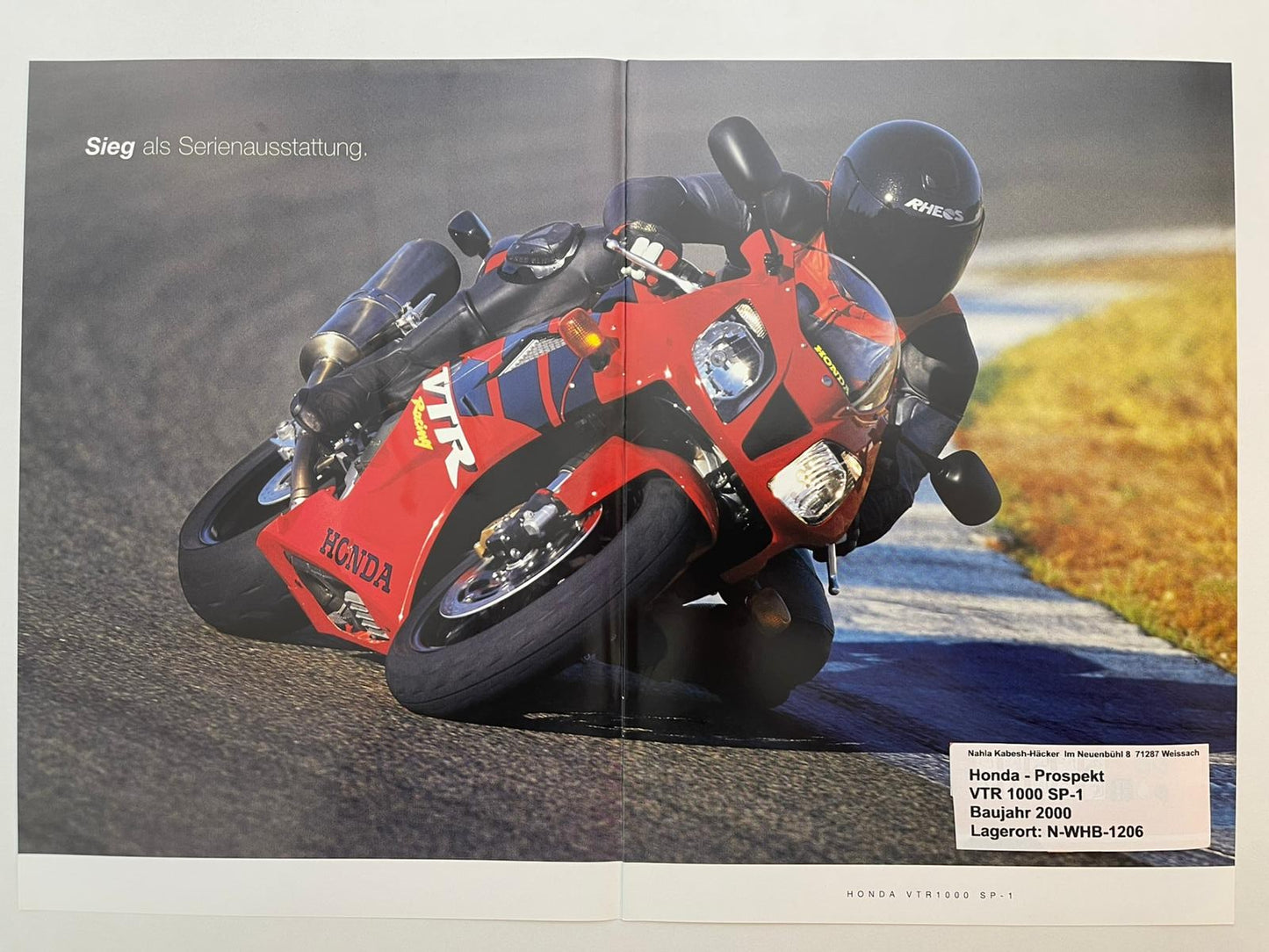 Prospekt Honda VTR1000 SP1 Bj. 2000 + Aufkleber