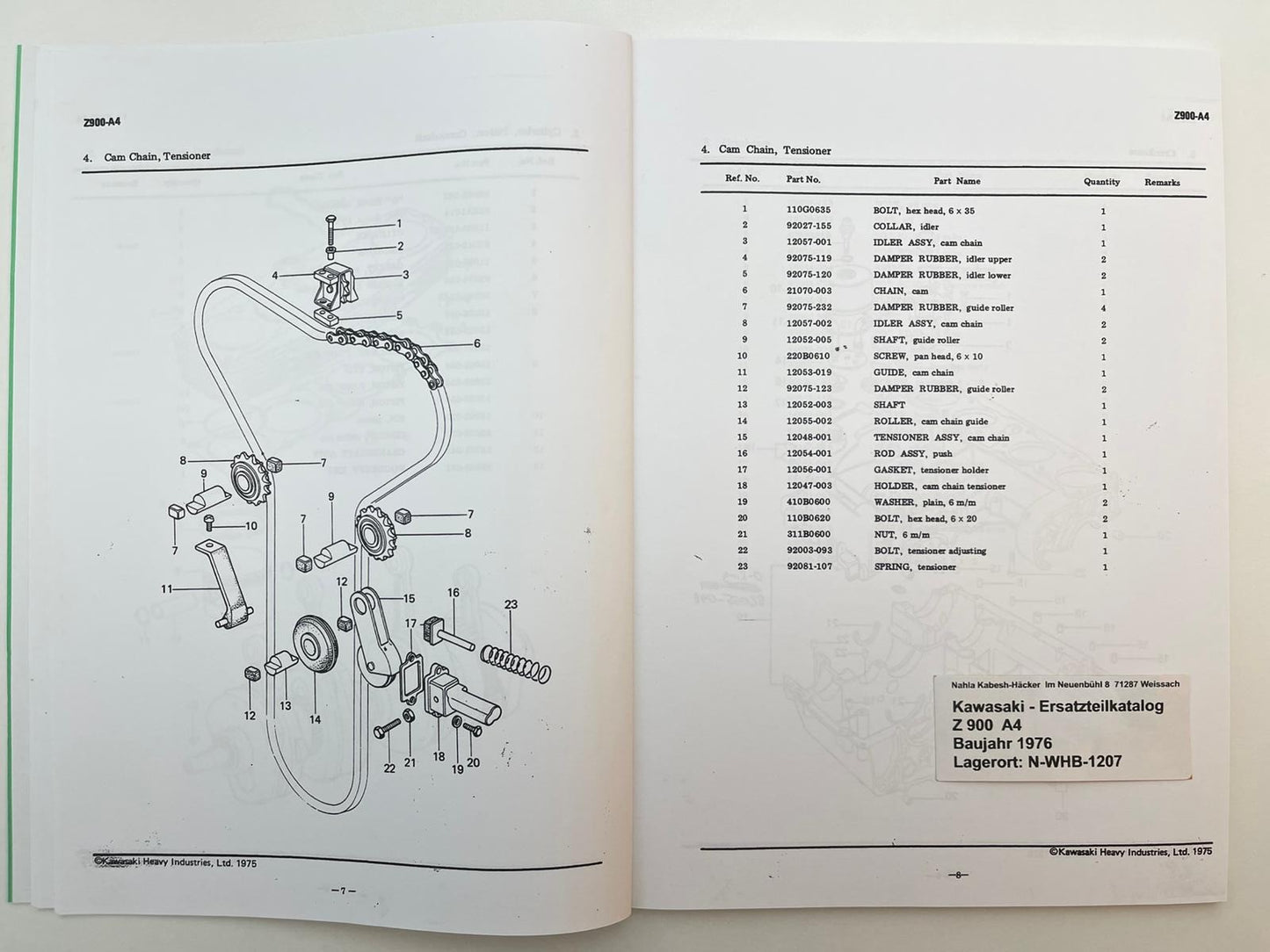 Ersatzteilkatalog Z900 Z 900 Z1F A4 Bj. 1976 Kawasaki