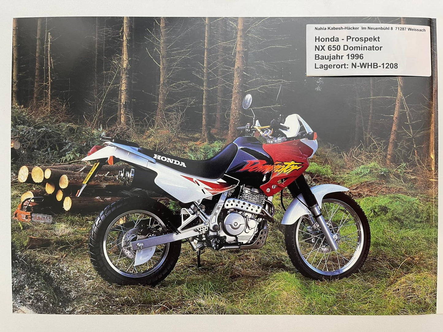 Prospekt Honda NX650 Dominator Bj. 1996 + Aufkleber