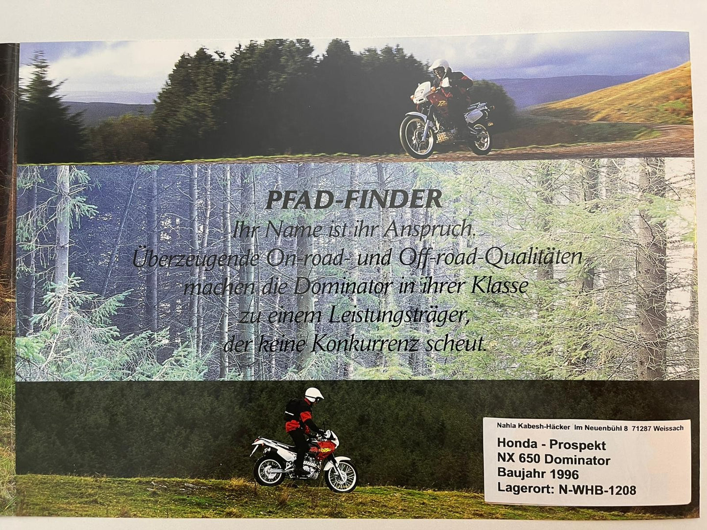 Prospekt Honda NX650 Dominator Bj. 1996 + Aufkleber