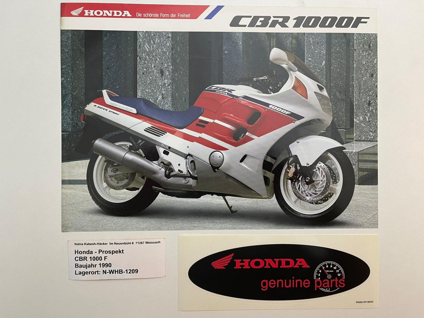 Prospekt Honda CBR1000F Bj. 1990 + Aufkleber