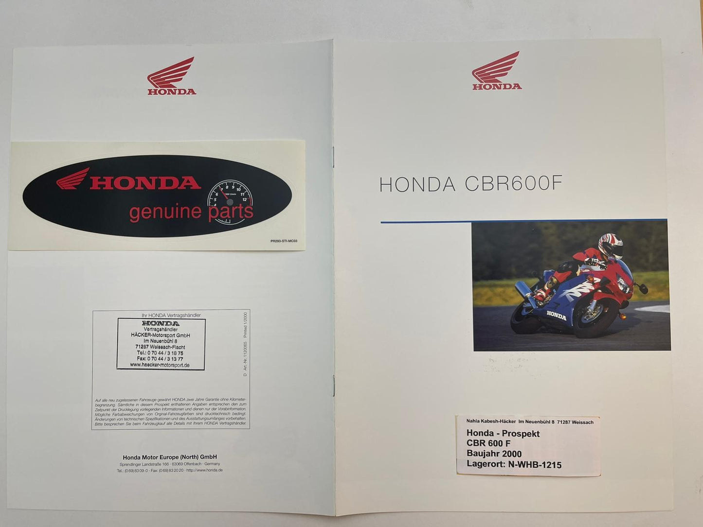 Prospekt Honda CBR600F CBR 600 F Bj. 2000 + Aufkleber