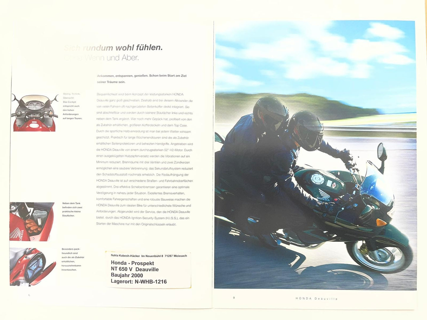 Prospekt Honda NT650V Deauville Bj. 2001 + Aufkleber
