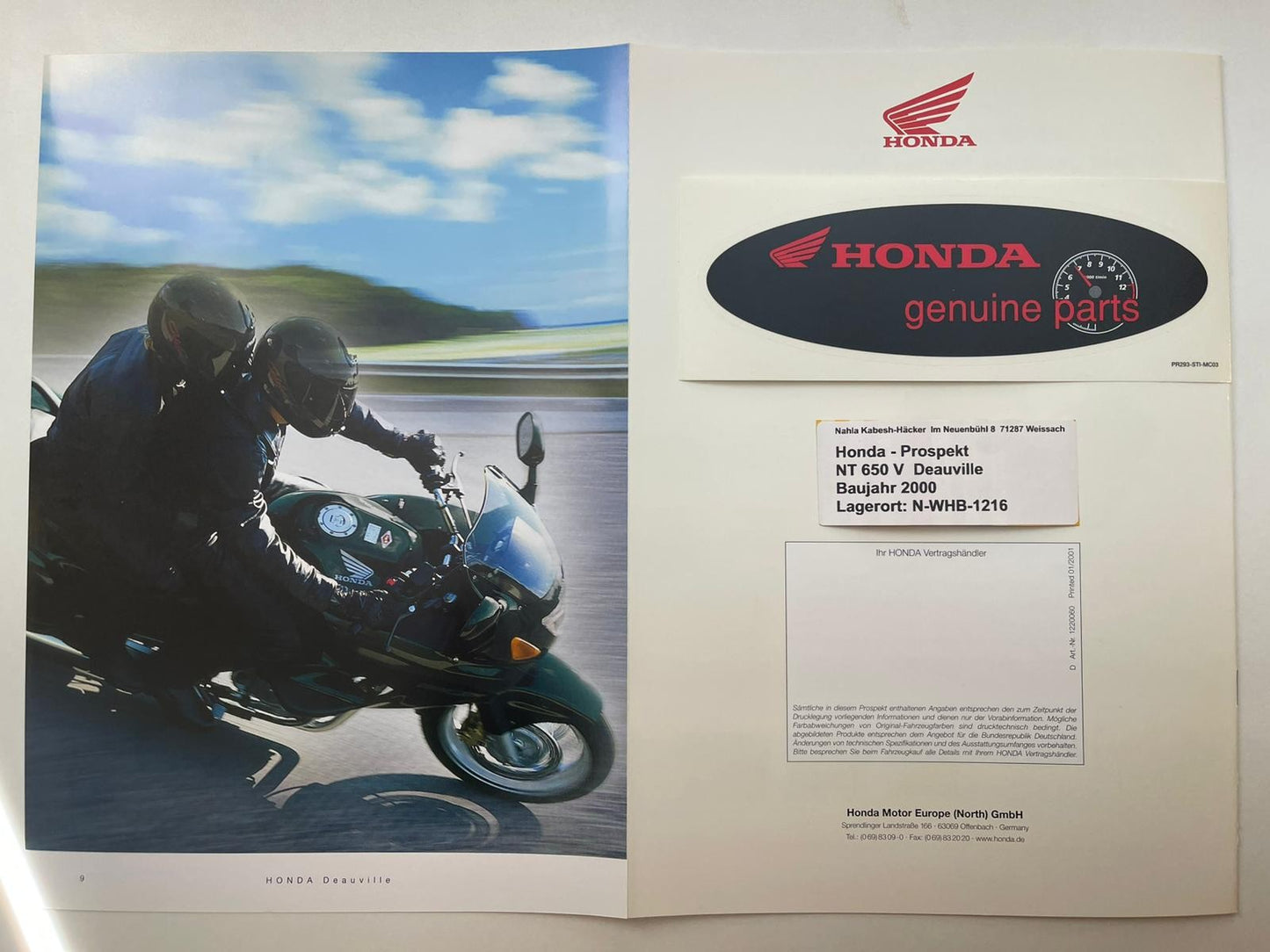 Prospekt Honda NT650V Deauville Bj. 2001 + Aufkleber