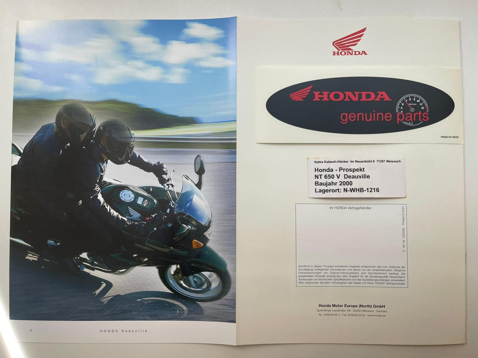 Prospekt Honda NT650V Deauville Bj. 2001 + Aufkleber