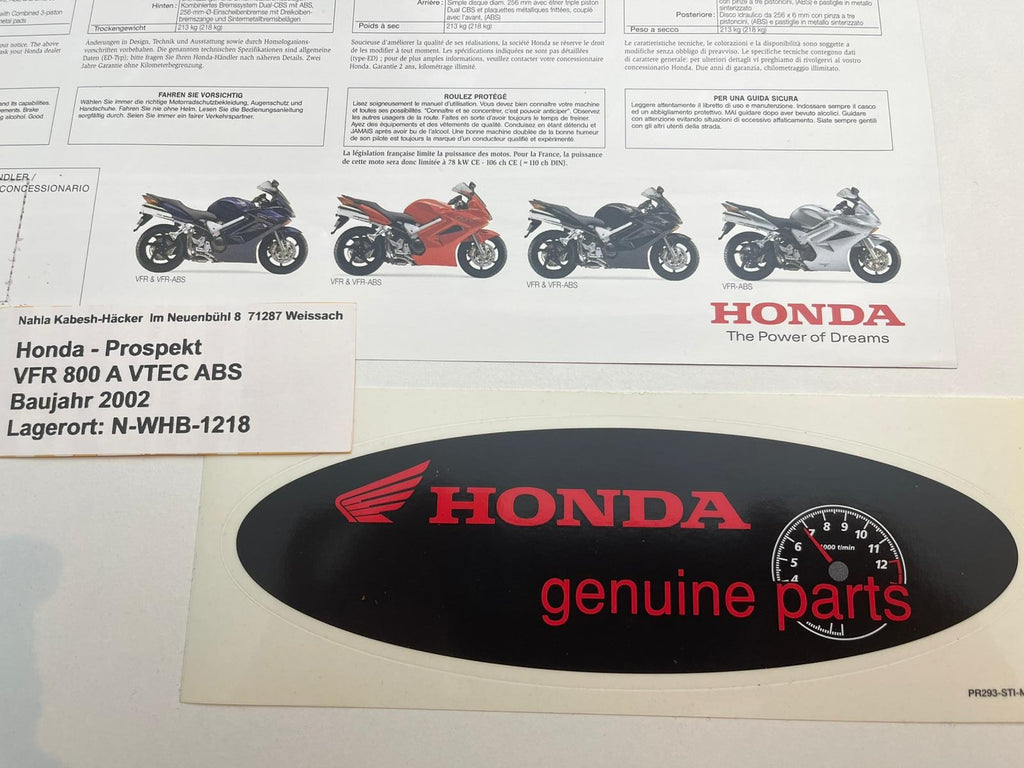 Prospekt Honda VFR800 VFR800A VTEC Bj. 2002 + Aufkleber