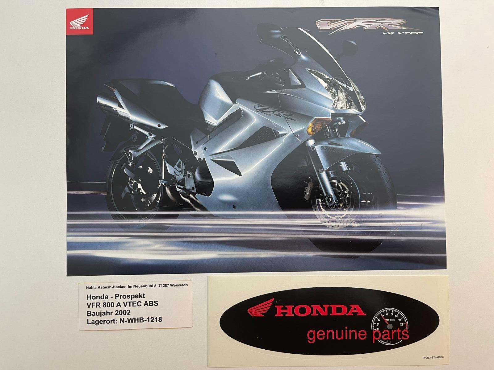 Prospekt Honda VFR800 VFR800A VTEC Bj. 2002 + Aufkleber