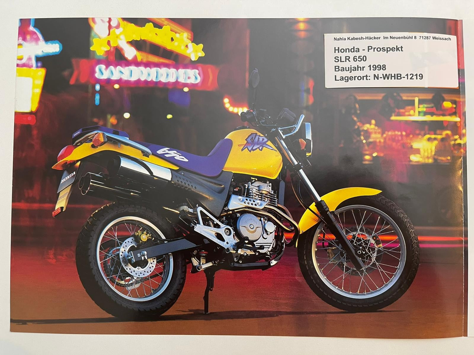 Prospekt Honda SLR650 SLR 650 Bj. 1998 + Aufkleber