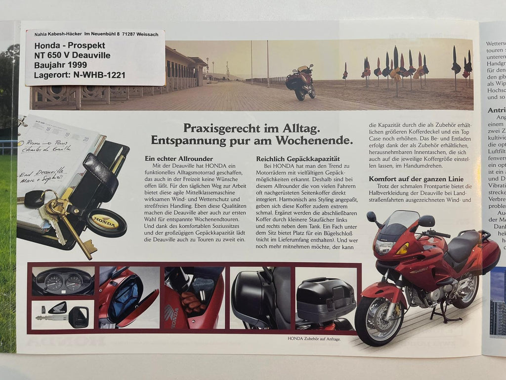 Prospekt Honda NT650V Deauville Bj. 1999 + Aufkleber