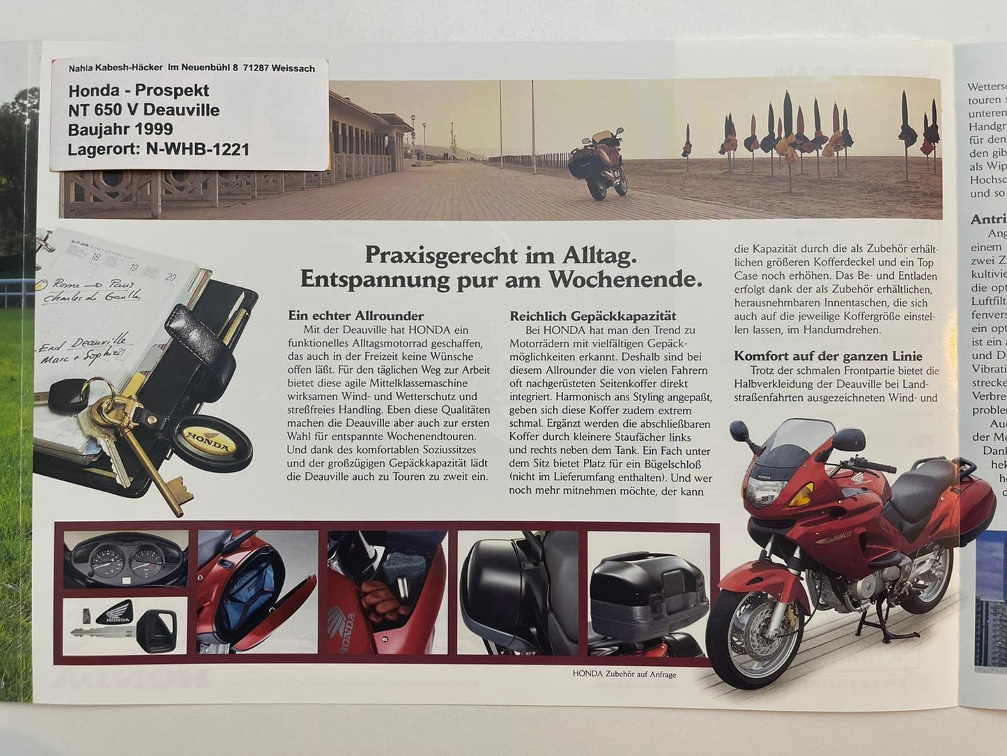 Prospekt Honda NT650V Deauville Bj. 1999 + Aufkleber