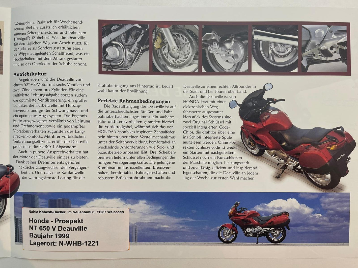 Prospekt Honda NT650V Deauville Bj. 1999 + Aufkleber